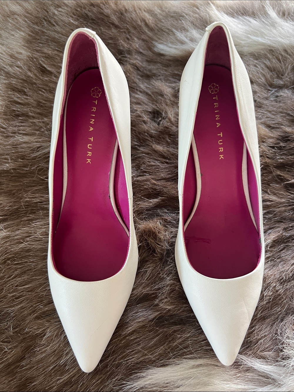 Trina Turk Cream Pointed-Toe Flats with Pink Insole
